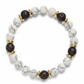 Magnetic Natural Stone Bracelet - white howlite and lava beads with gold accents